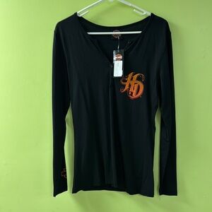 Harley Davidson Black Long Sleeve Top with Orange Logo